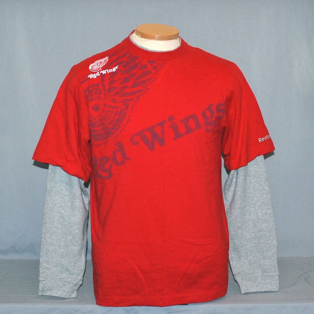 Reebok Detroit Red Wings Long Sleeve Logo Tee Size Small